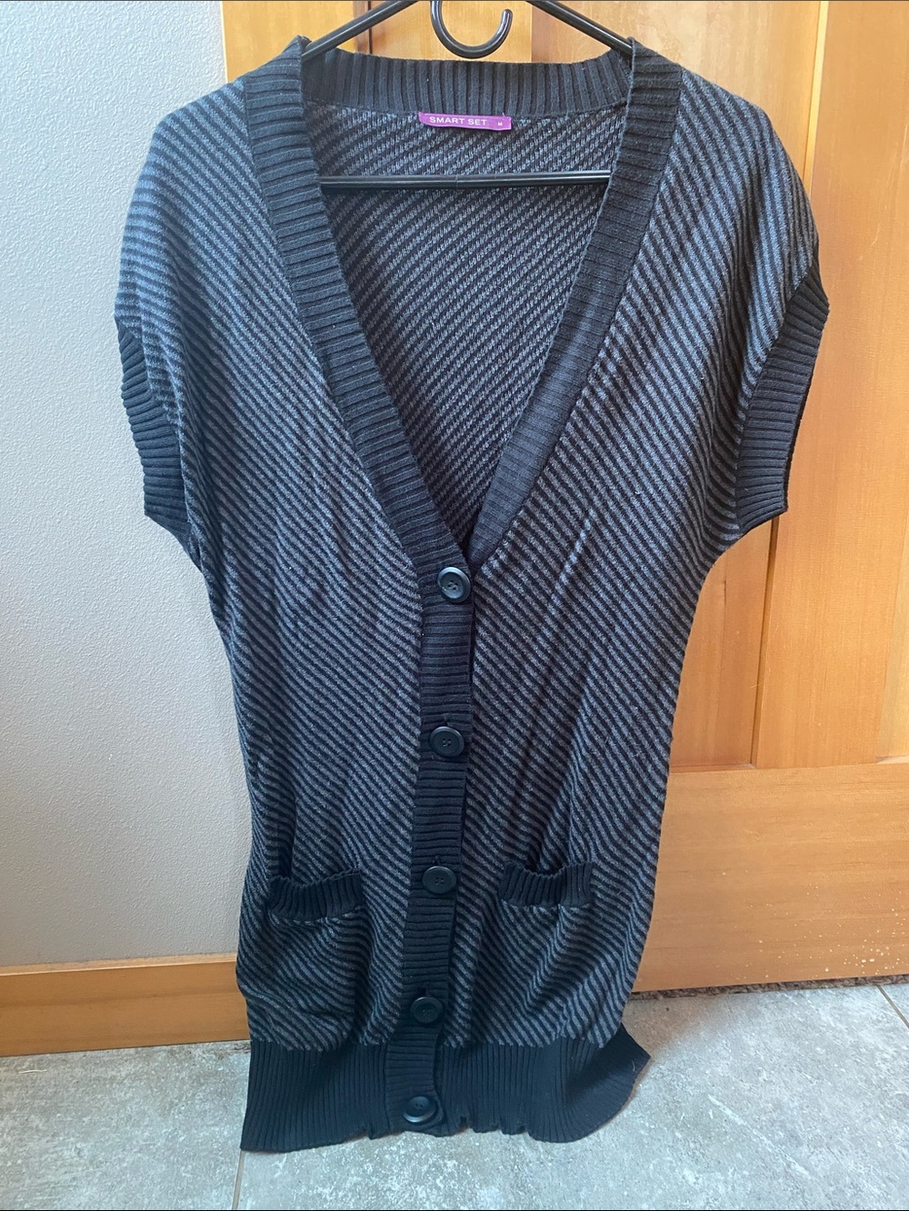 Smart Set Black & Charcoal Short-Sleeve Button Cardigan